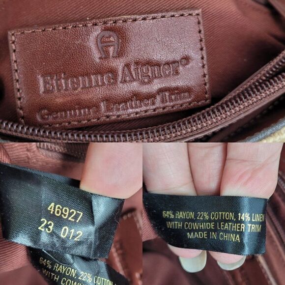 Etienne Aigner Crossbody Bag Country Cottage Core Basket Weave Leather Trim Tan - Picture 4 of 17